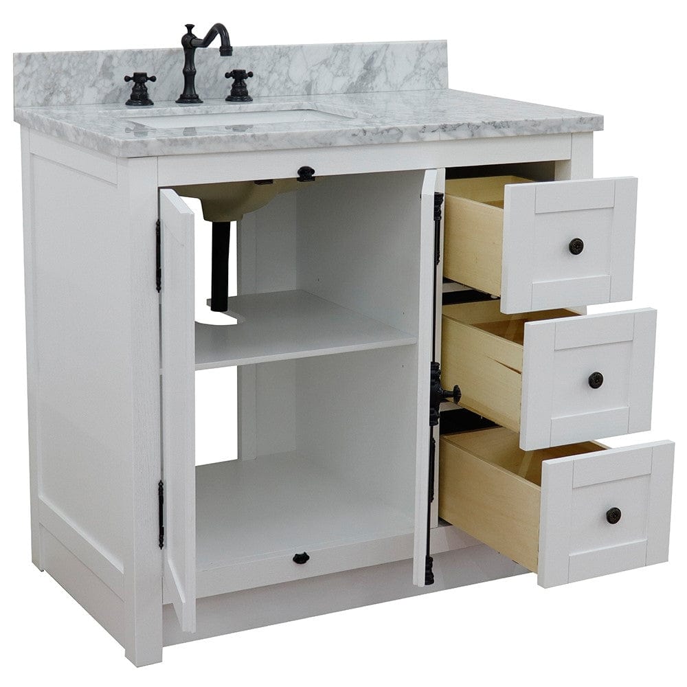 Bellaterra 37" Single vanity in Glacier Ash Finish - Left doors/Left Sink 400100-37L-GA