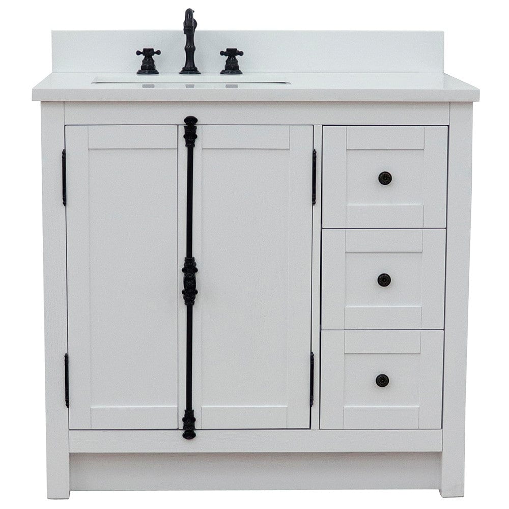 Bellaterra 37" Single vanity in Glacier Ash Finish - Left doors/Left Sink 400100-37L-GA