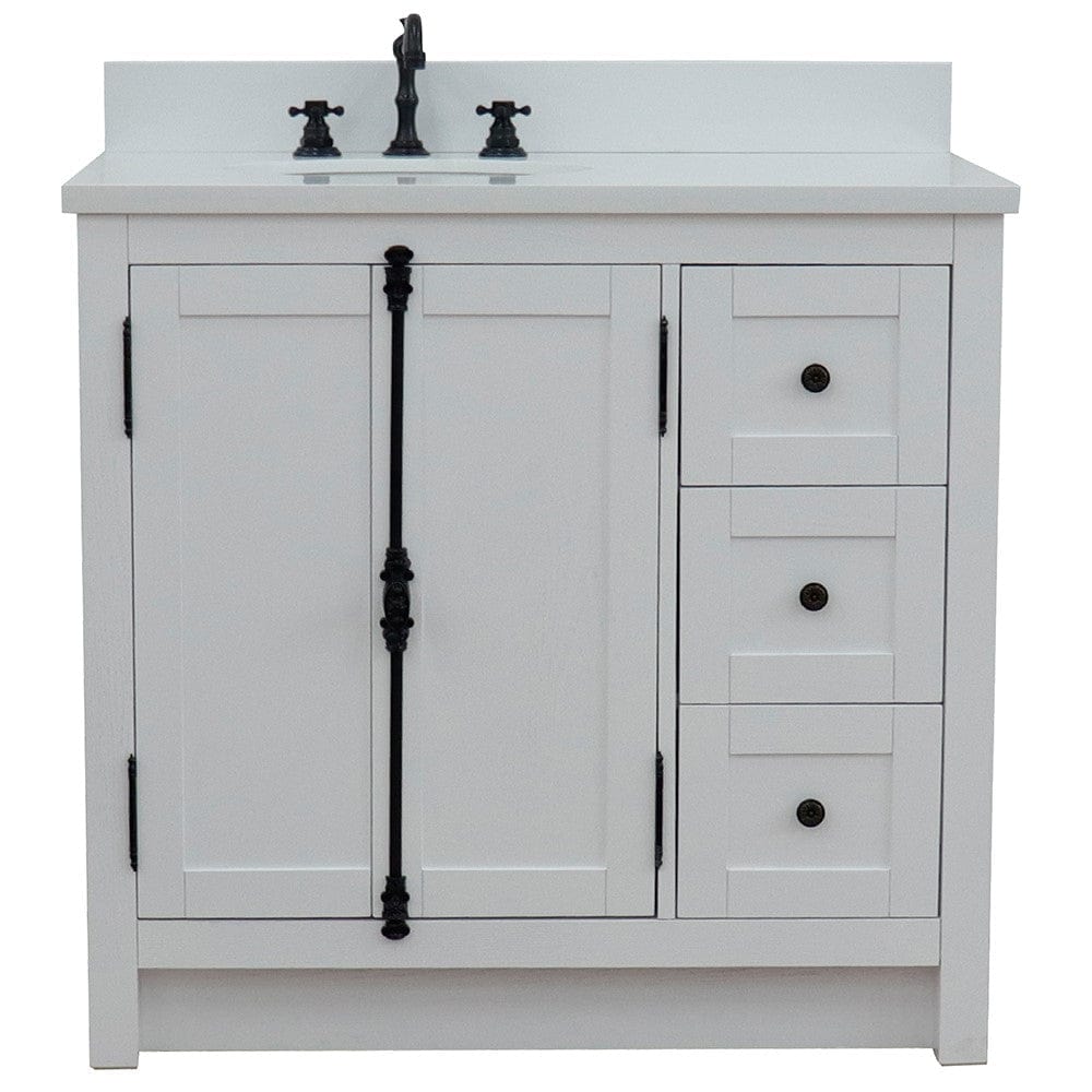 Bellaterra 37" Single vanity in Glacier Ash Finish - Left doors/Left Sink 400100-37L-GA