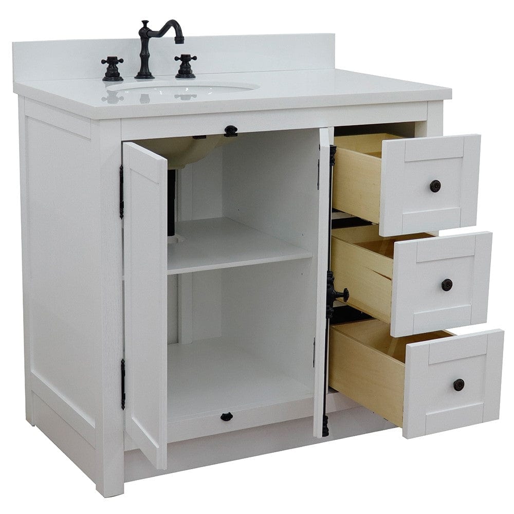 Bellaterra 37" Single vanity in Glacier Ash Finish - Left doors/Left Sink 400100-37L-GA