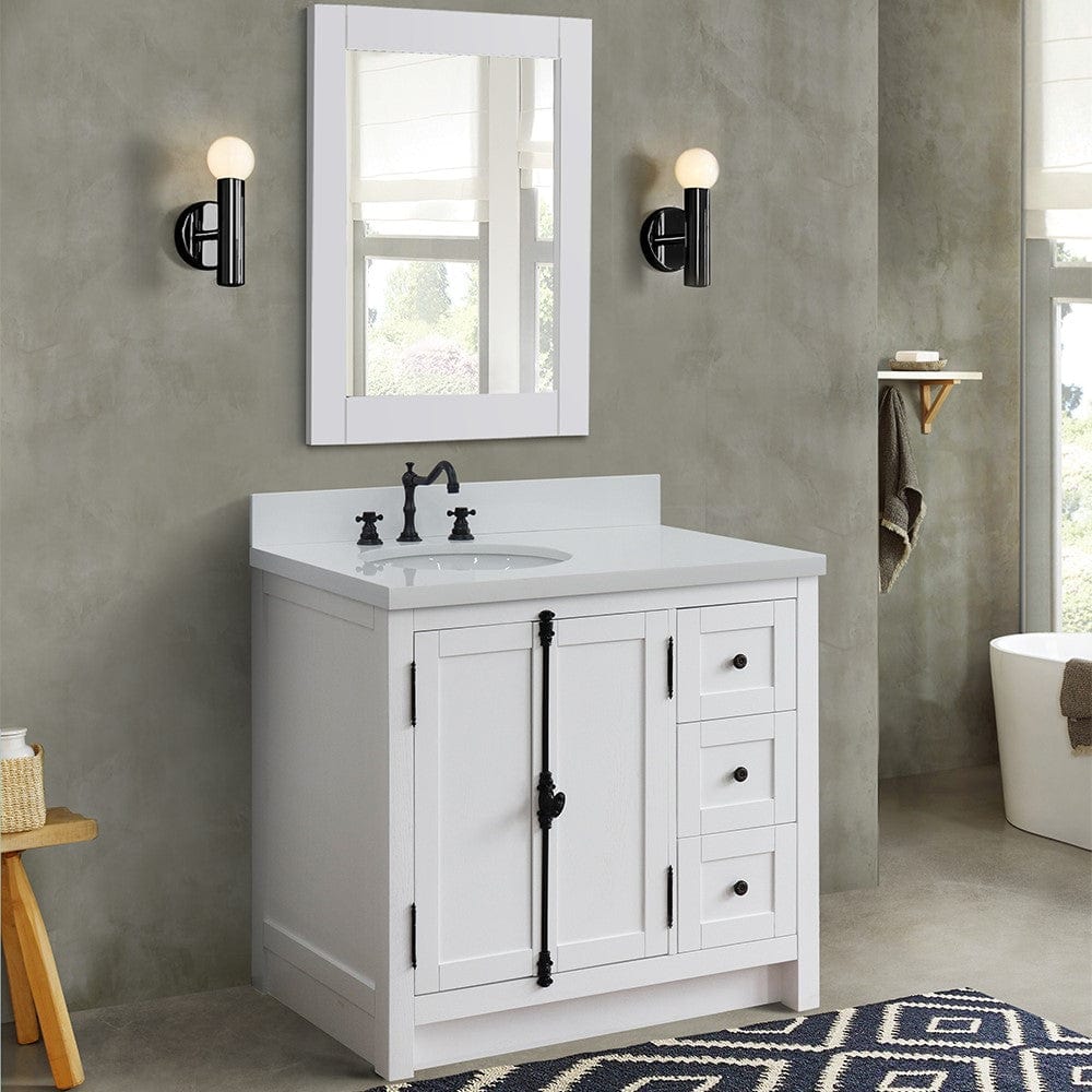 Bellaterra 37" Single vanity in Glacier Ash Finish - Left doors/Left Sink 400100-37L-GA