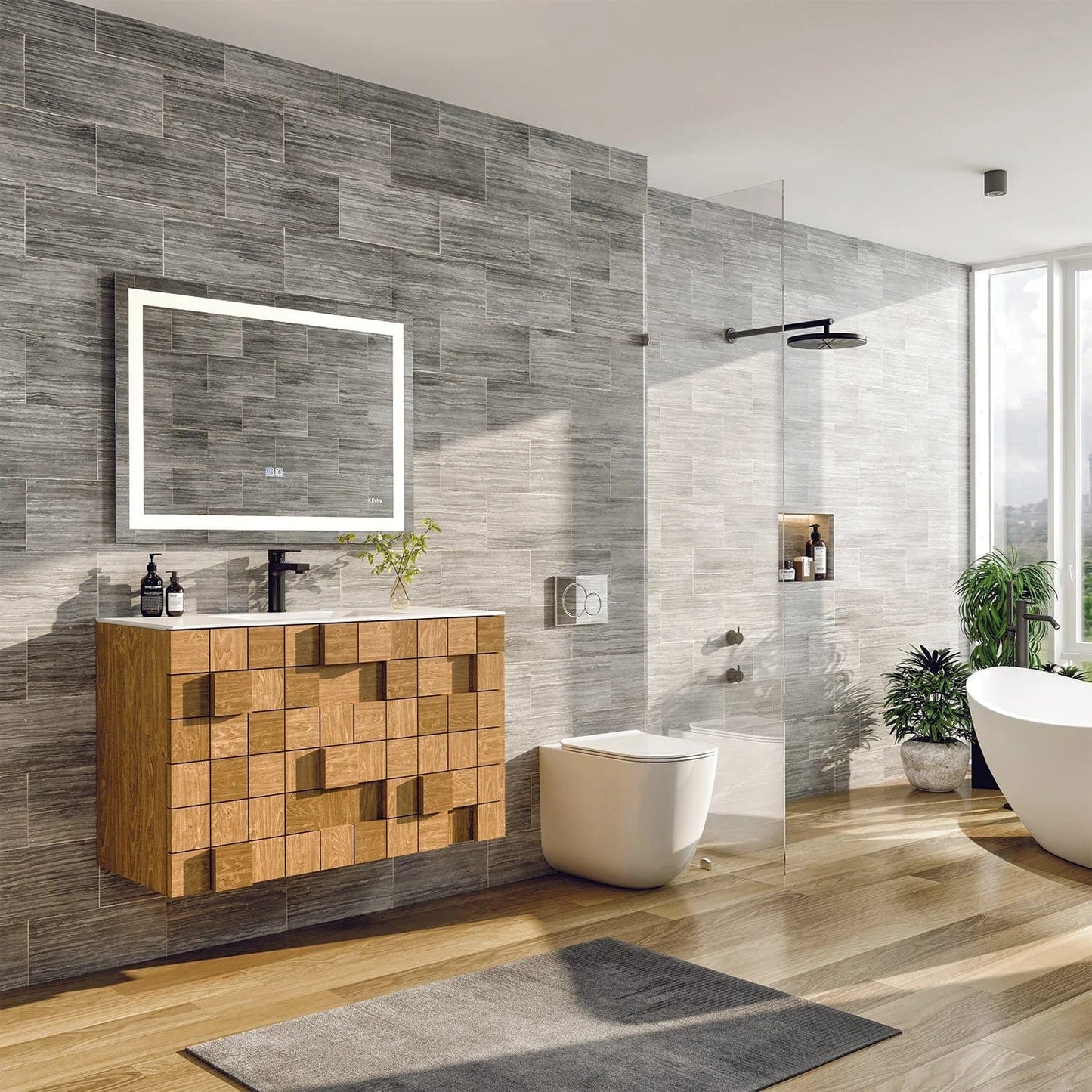 Eviva Mosaic Wall Mounted Oak Bathroom Vanity