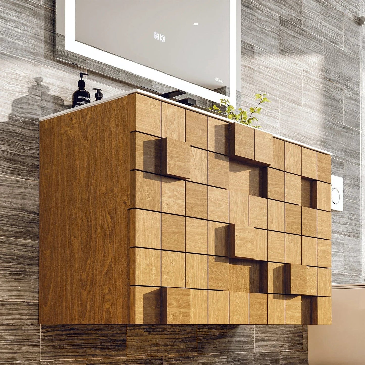 Eviva Mosaic Wall Mounted Oak Bathroom Vanity