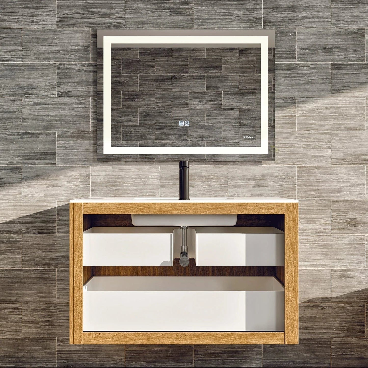Eviva Mosaic Wall Mounted Oak Bathroom Vanity