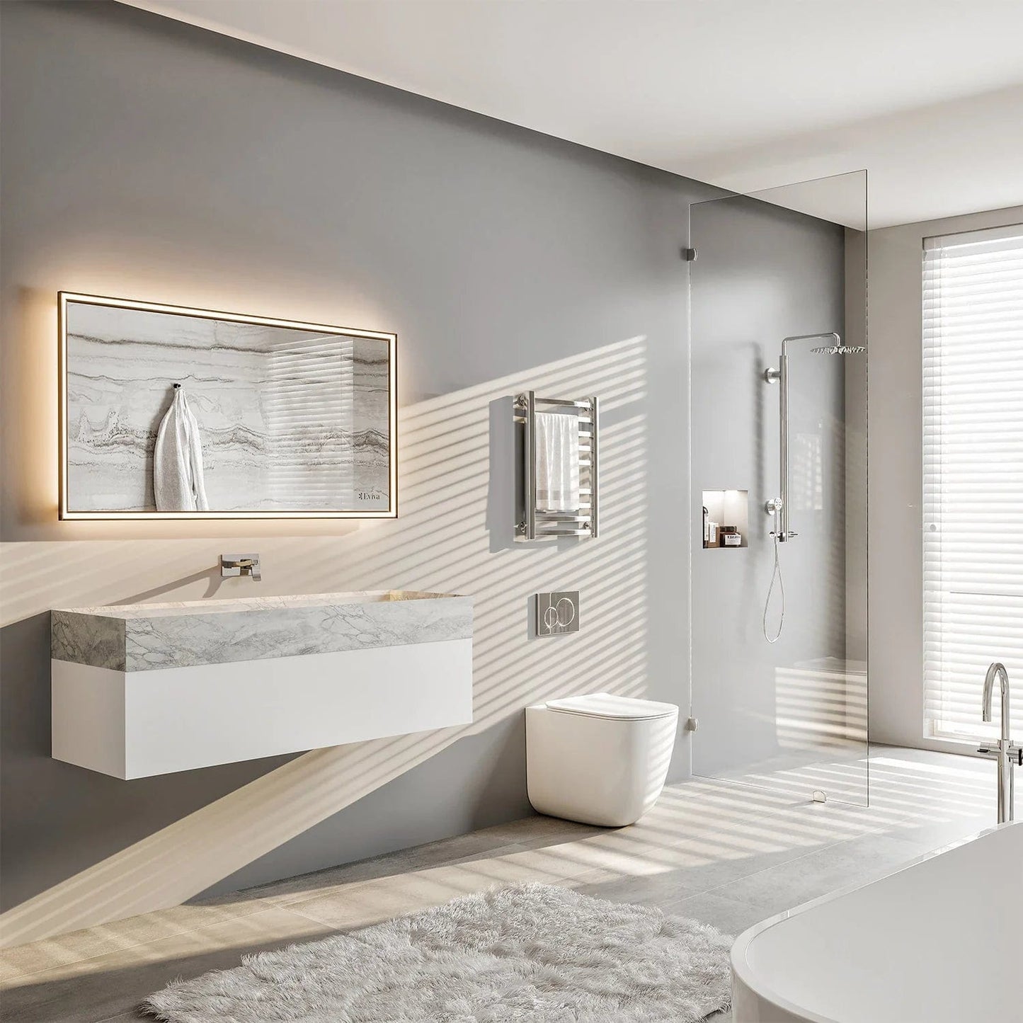 Eviva Fritti White Wall Mount Bathroom Vanity with Marble Basin