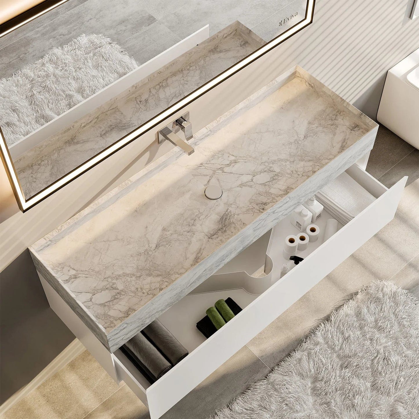 Eviva Fritti White Wall Mount Bathroom Vanity with Marble Basin