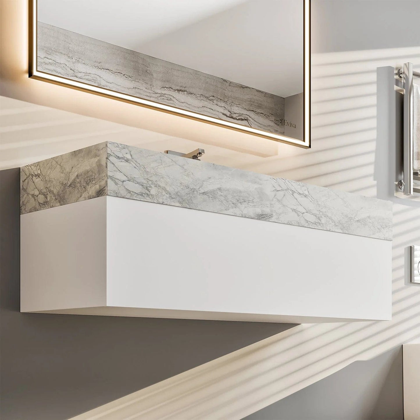 Eviva Fritti White Wall Mount Bathroom Vanity with Marble Basin
