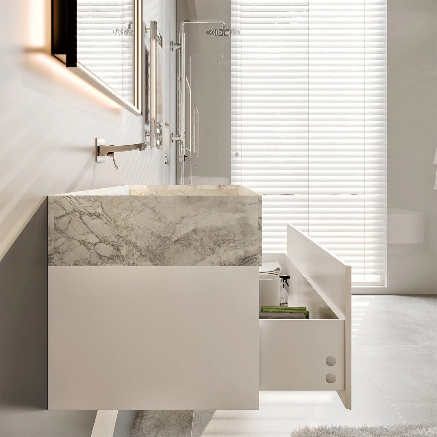 Eviva Fritti White Wall Mount Bathroom Vanity with Marble Basin