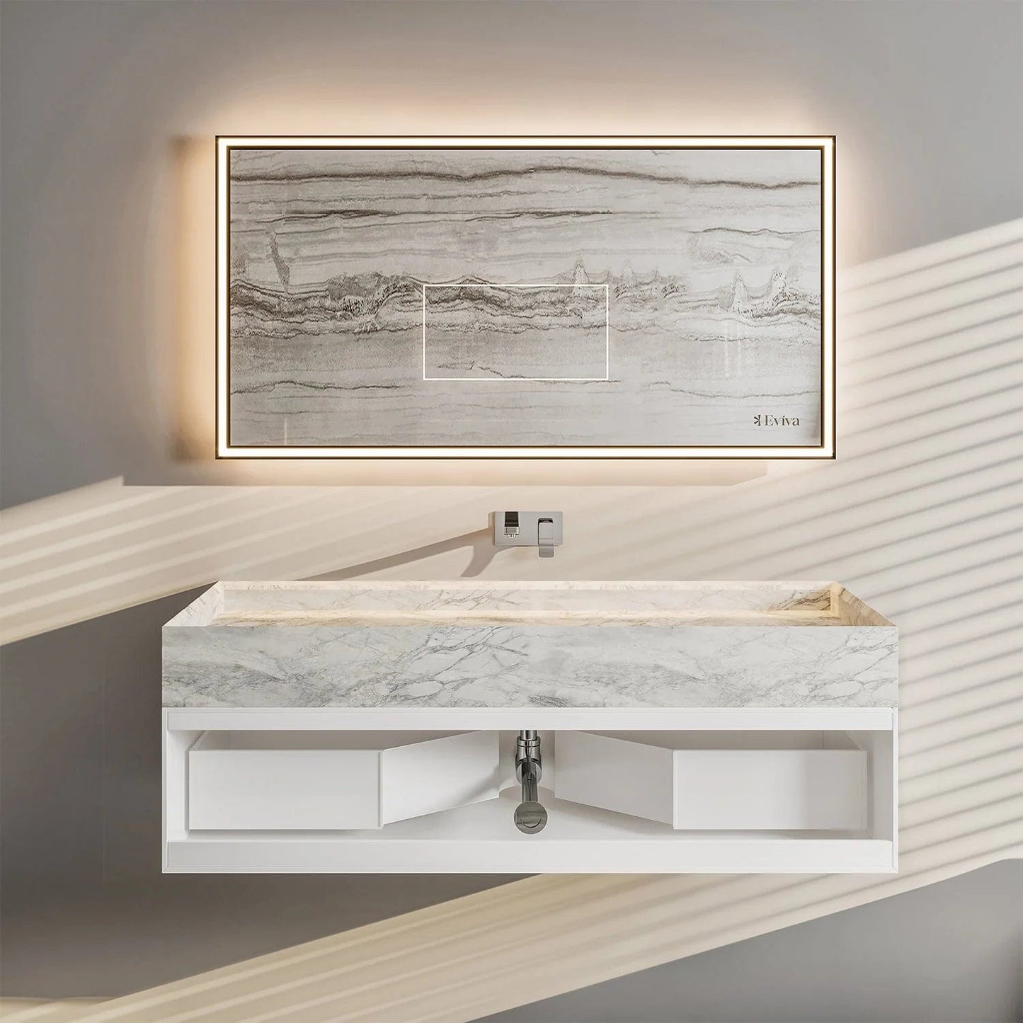 Eviva Fritti White Wall Mount Bathroom Vanity with Marble Basin