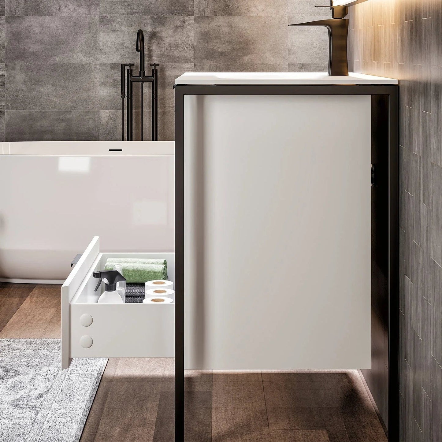 EVIVA Moma 24 Inch Bathroom Vanity with Black Metallic Legs