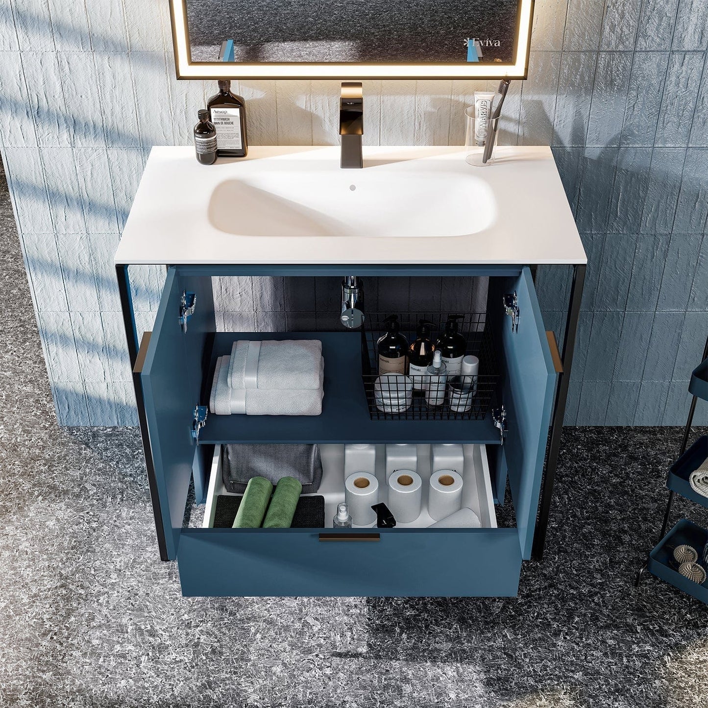 EVIVA Moma 32 Inch Bathroom Vanity with Black Metallic Legs