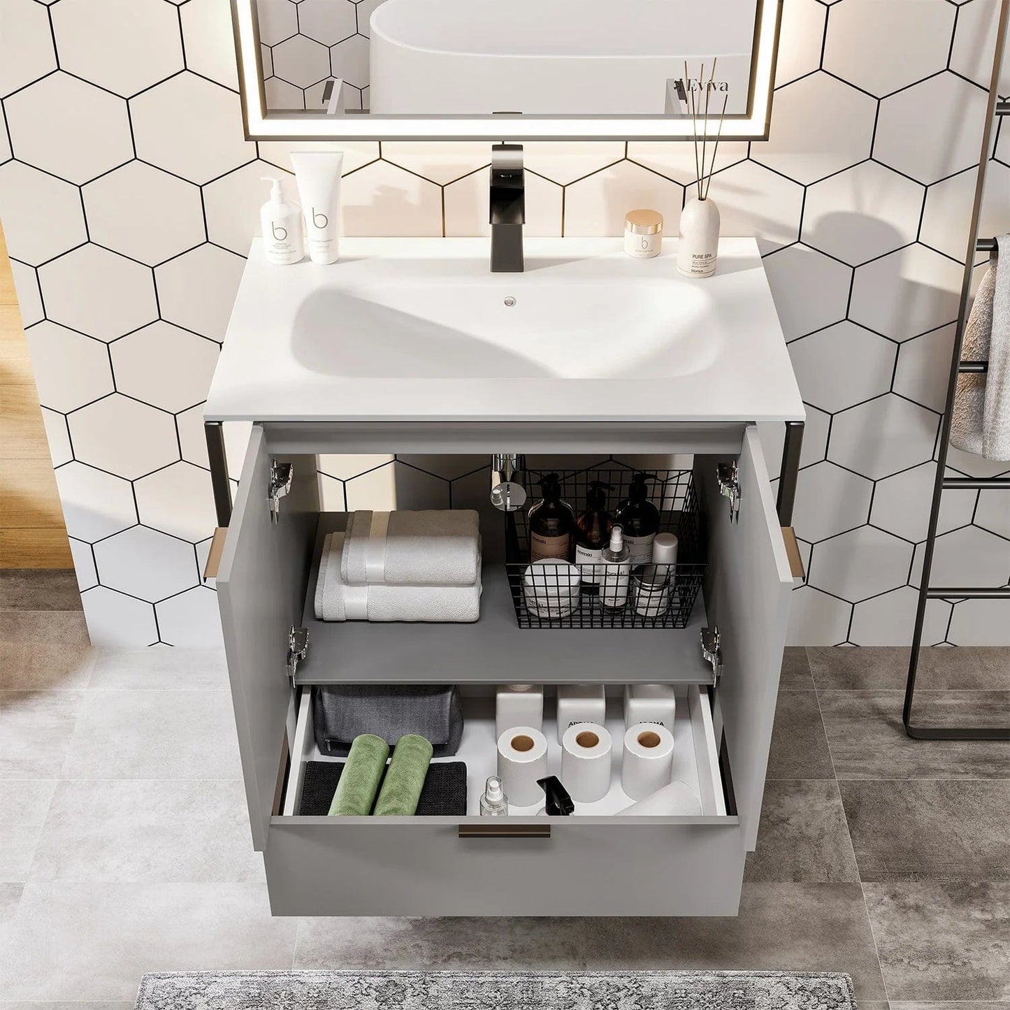 EVIVA Moma 32 Inch Bathroom Vanity with Black Metallic Legs