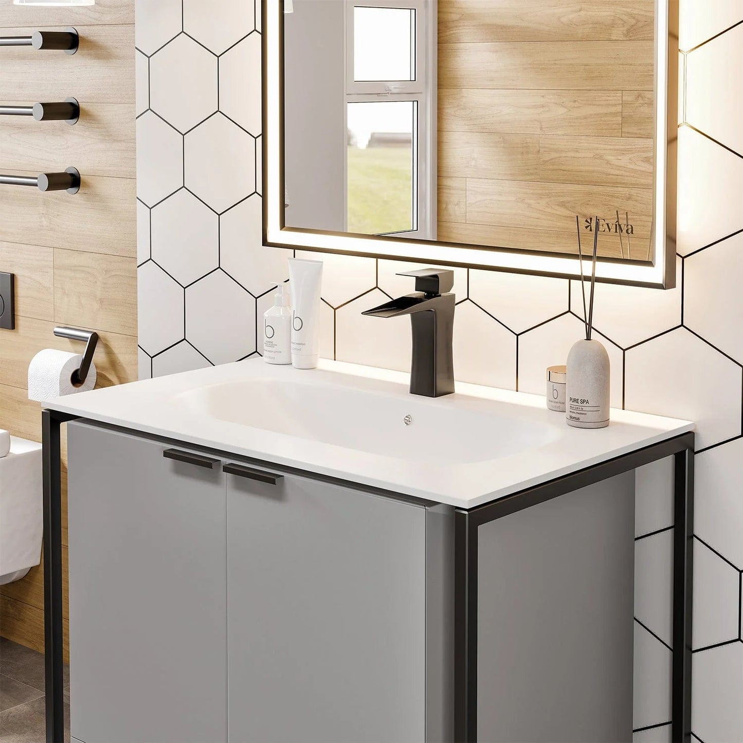 EVIVA Moma 32 Inch Bathroom Vanity with Black Metallic Legs