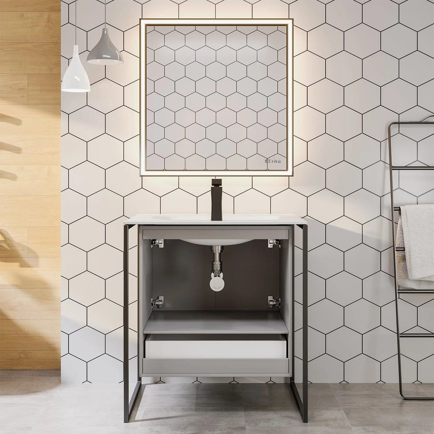EVIVA Moma 32 Inch Bathroom Vanity with Black Metallic Legs