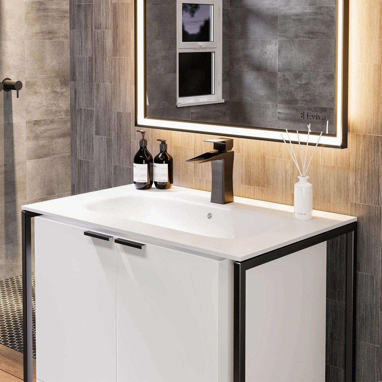EVIVA Moma 32 Inch Bathroom Vanity with Black Metallic Legs