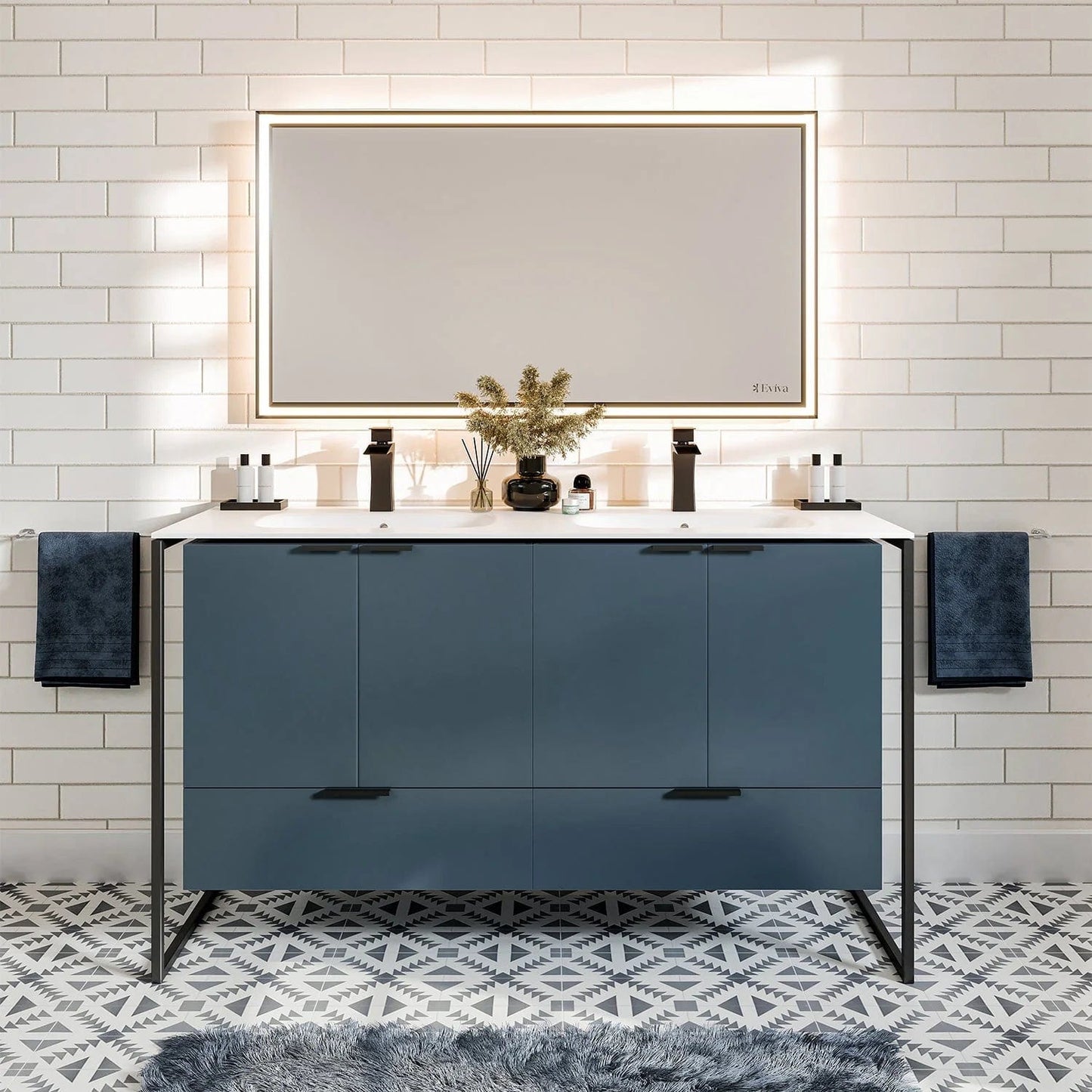 EVIVA Moma 48 Inch Double Sink Bathroom Vanity with Black Metallic Legs