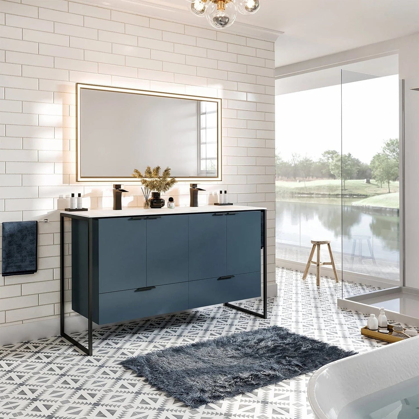 EVIVA Moma 48 Inch Double Sink Bathroom Vanity with Black Metallic Legs