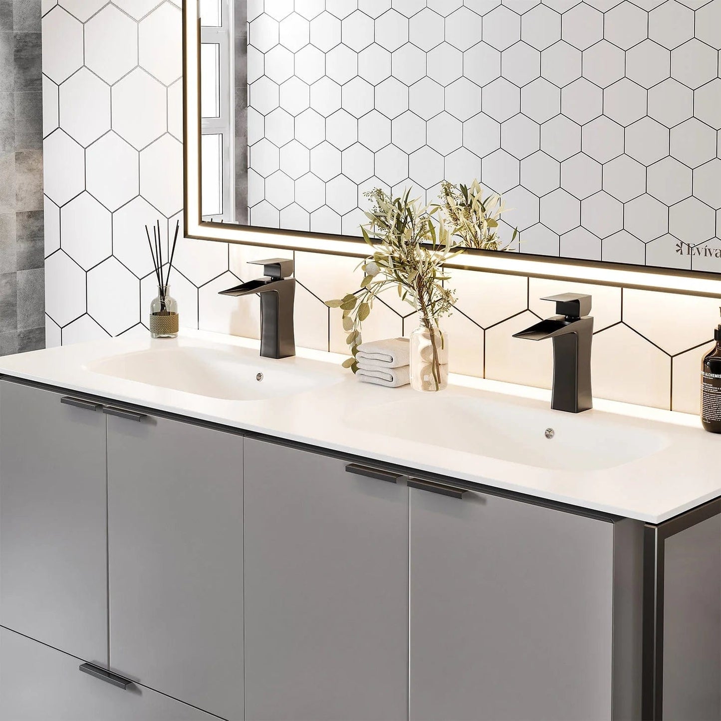 EVIVA Moma 48 Inch Double Sink Bathroom Vanity with Black Metallic Legs