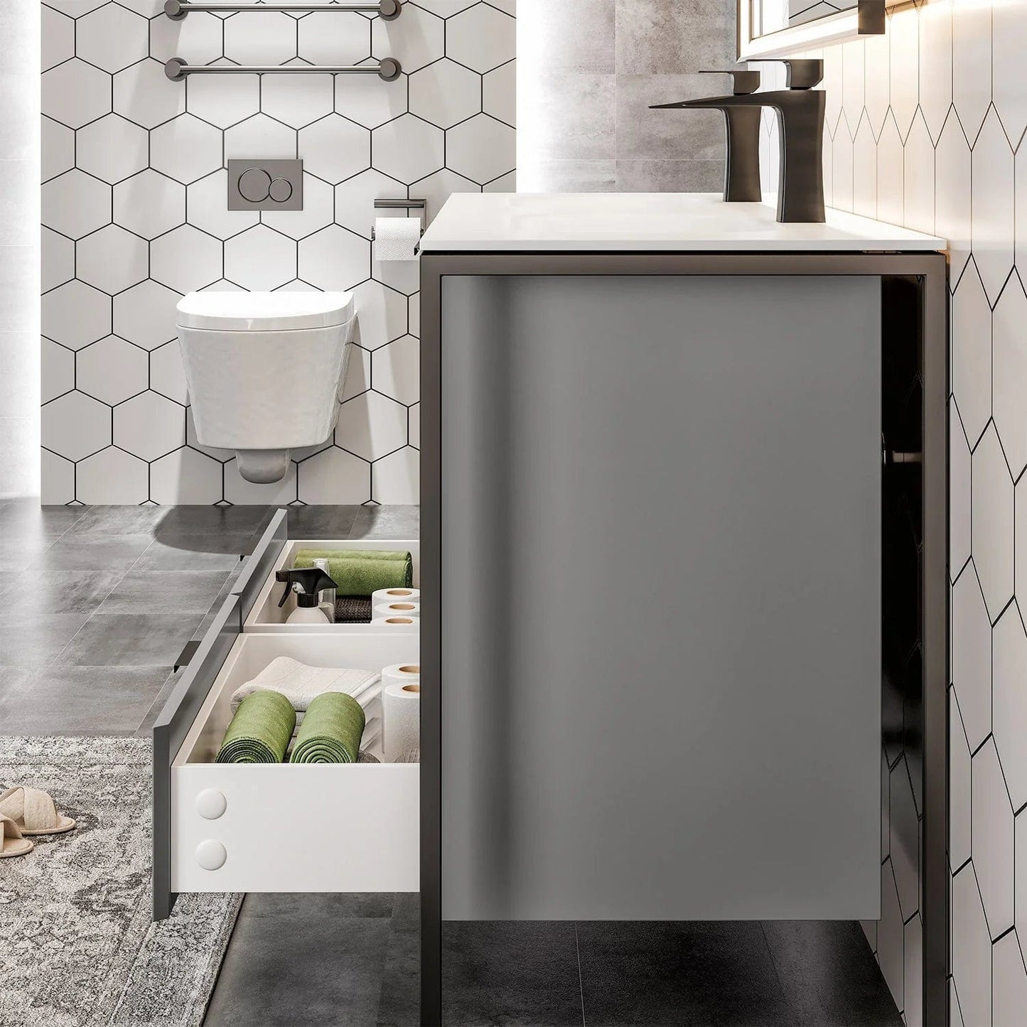 EVIVA Moma 48 Inch Double Sink Bathroom Vanity with Black Metallic Legs