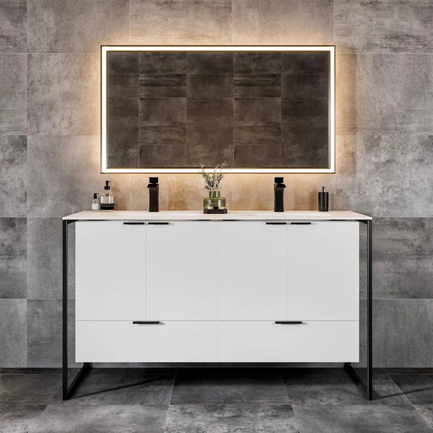 EVIVA Moma 48 Inch Double Sink Bathroom Vanity with Black Metallic Legs