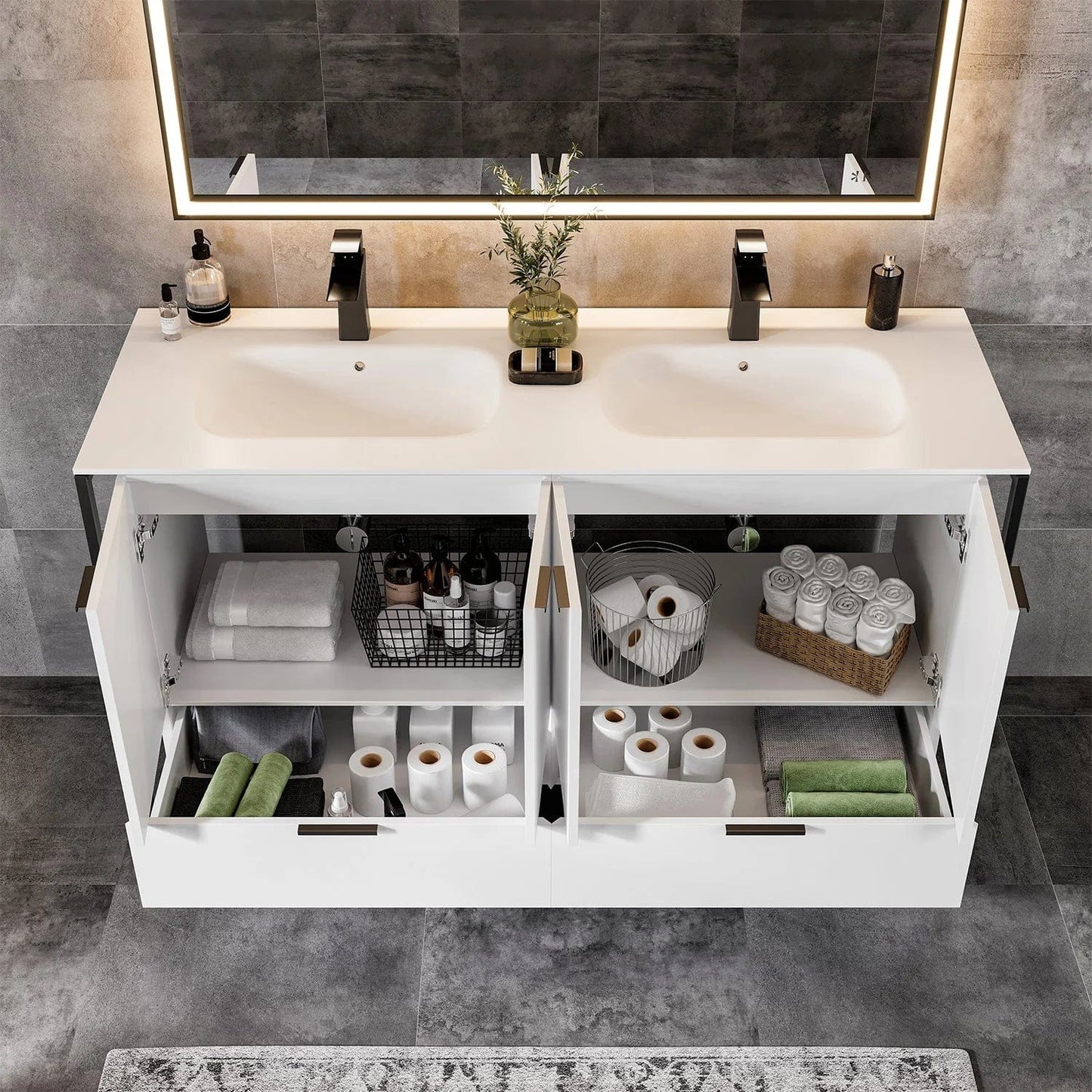 EVIVA Moma 48 Inch Double Sink Bathroom Vanity with Black Metallic Legs