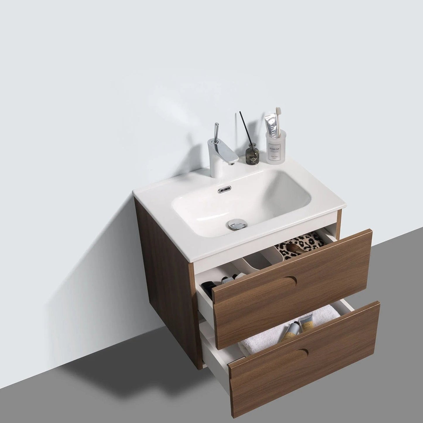 Eviva Joy 24" Wall Mount Bathroom Vanity w/ White Integrated Top