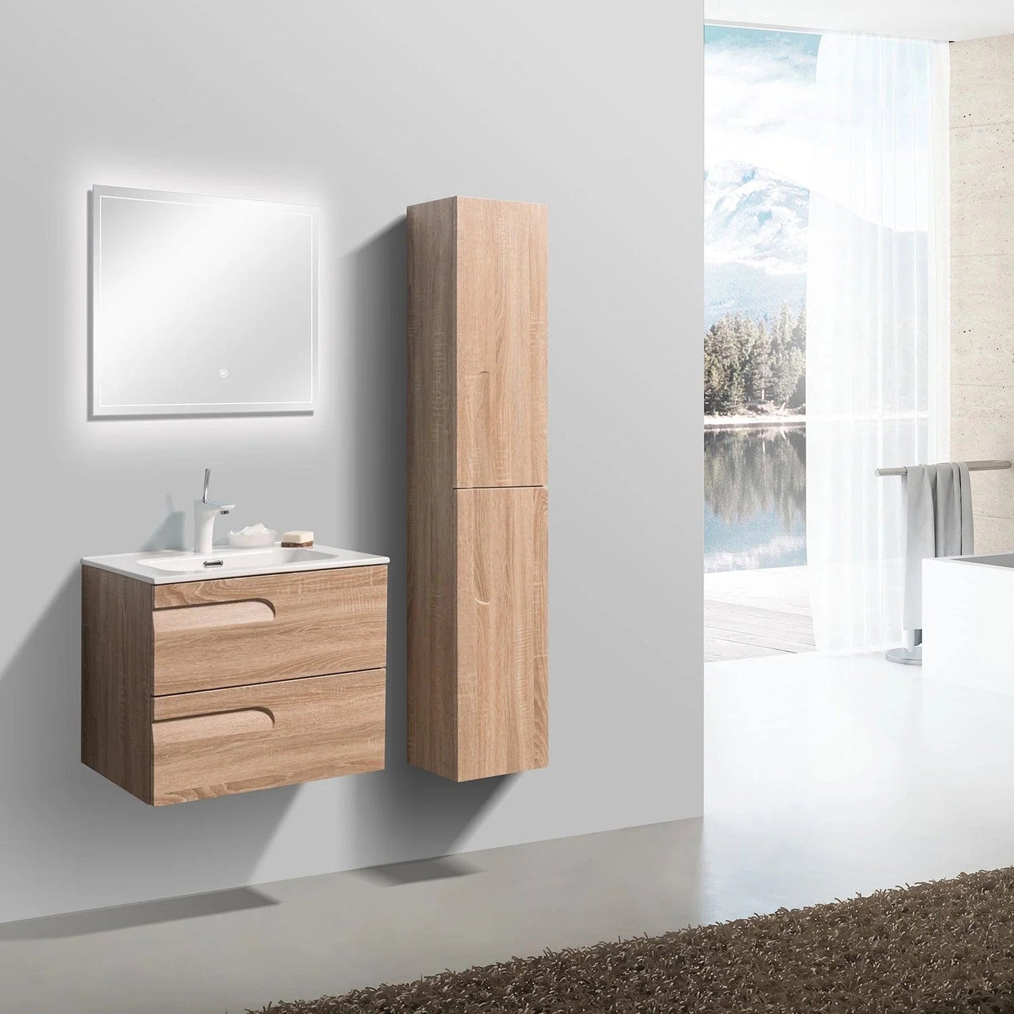 Eviva Joy 24" Wall Mount Bathroom Vanity w/ White Integrated Top