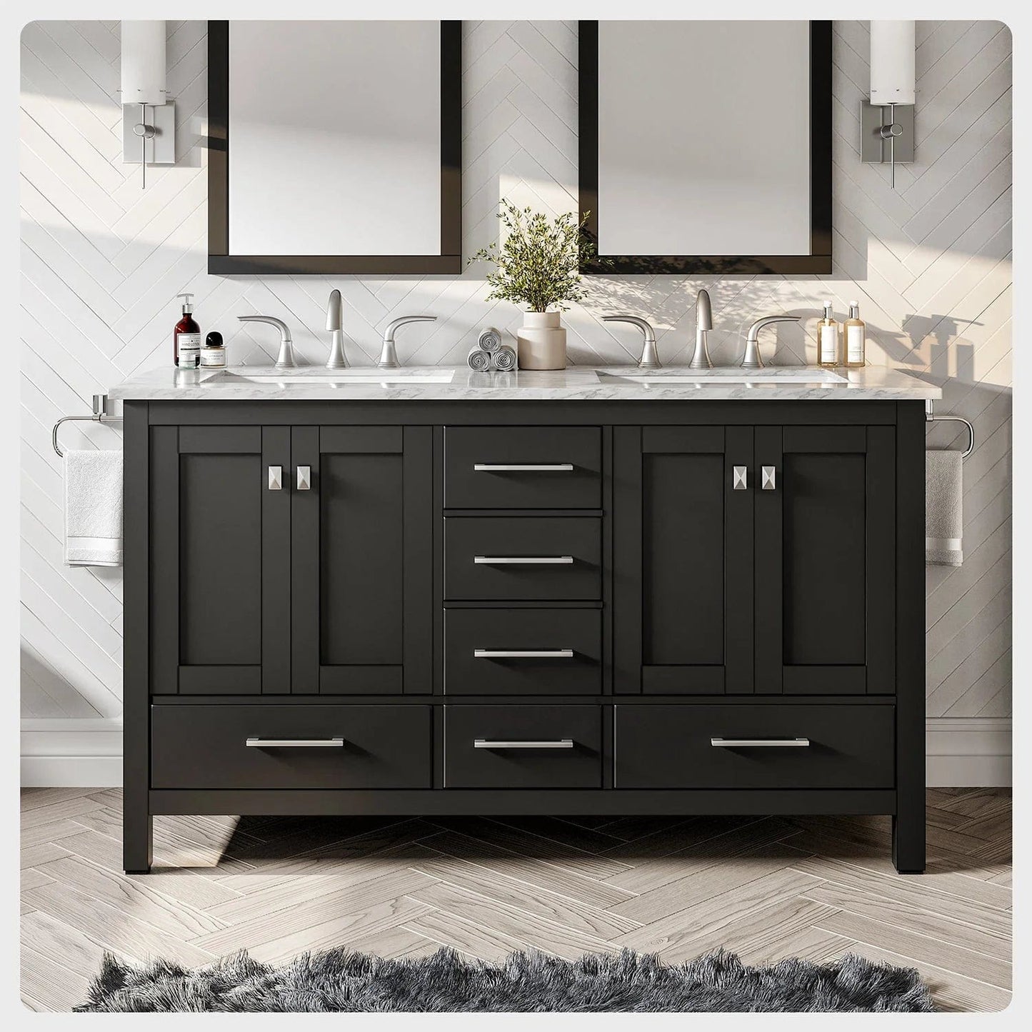 Eviva Aberdeen 60 inch Transitional Double Sink Bathroom Vanity
