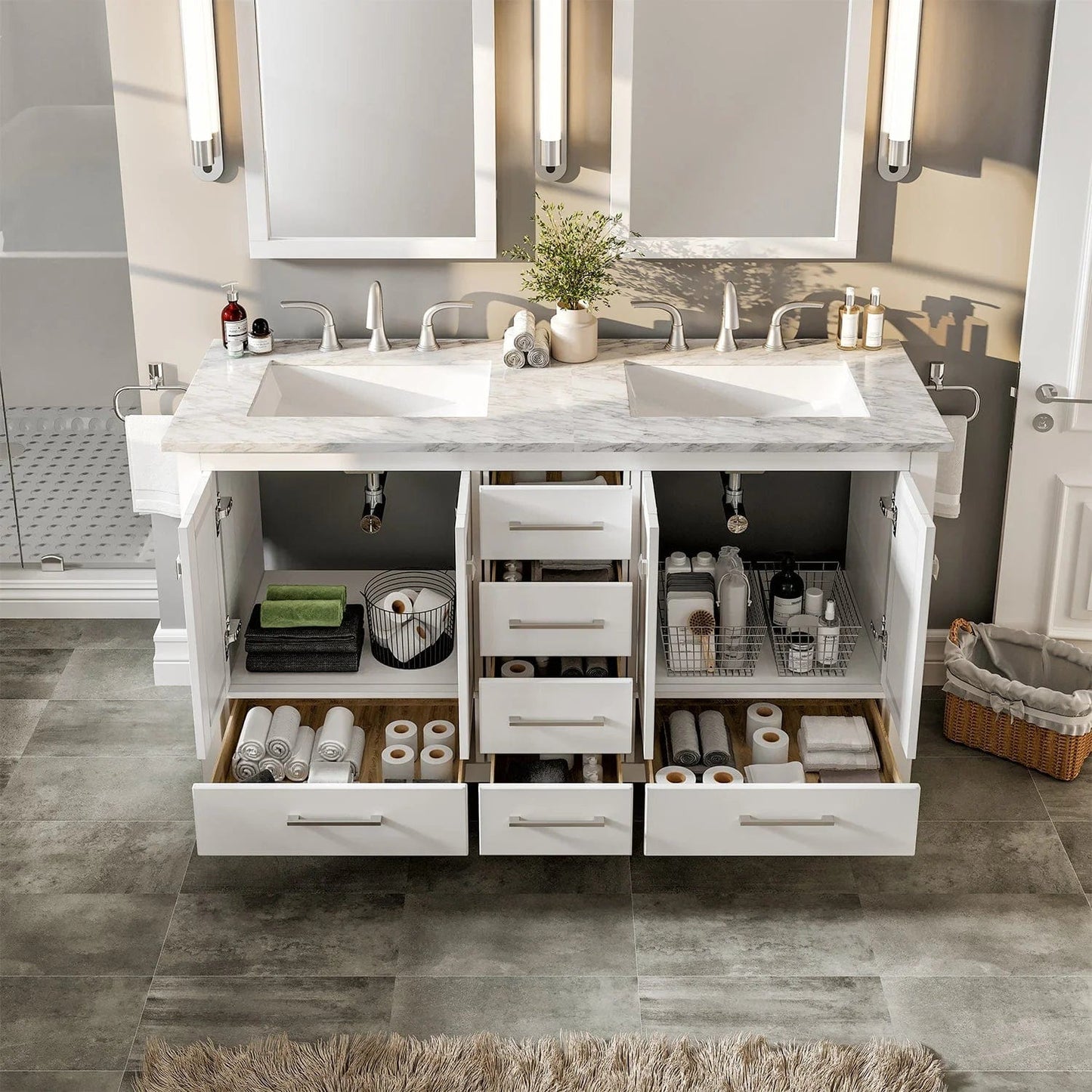 Eviva Aberdeen 72 inch Transitional Double Sink Bathroom Vanity