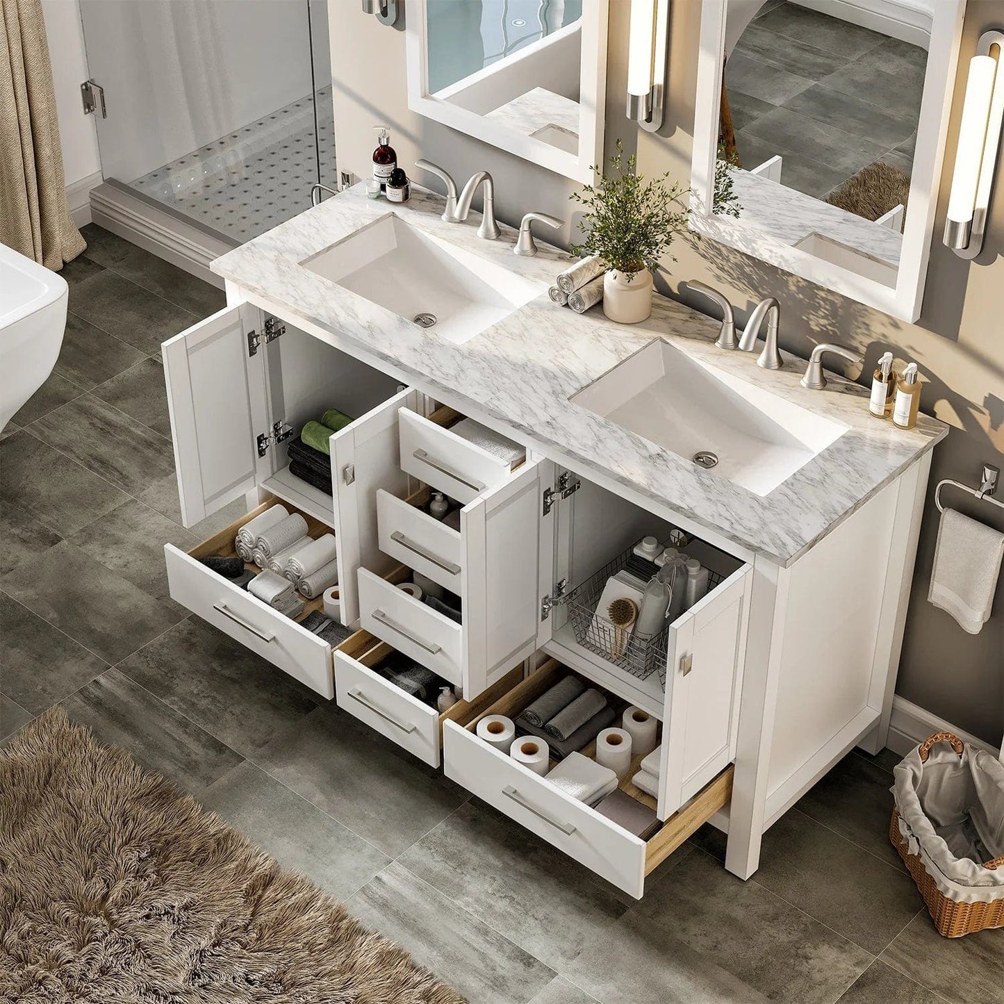 Eviva Aberdeen 72 inch Transitional Double Sink Bathroom Vanity