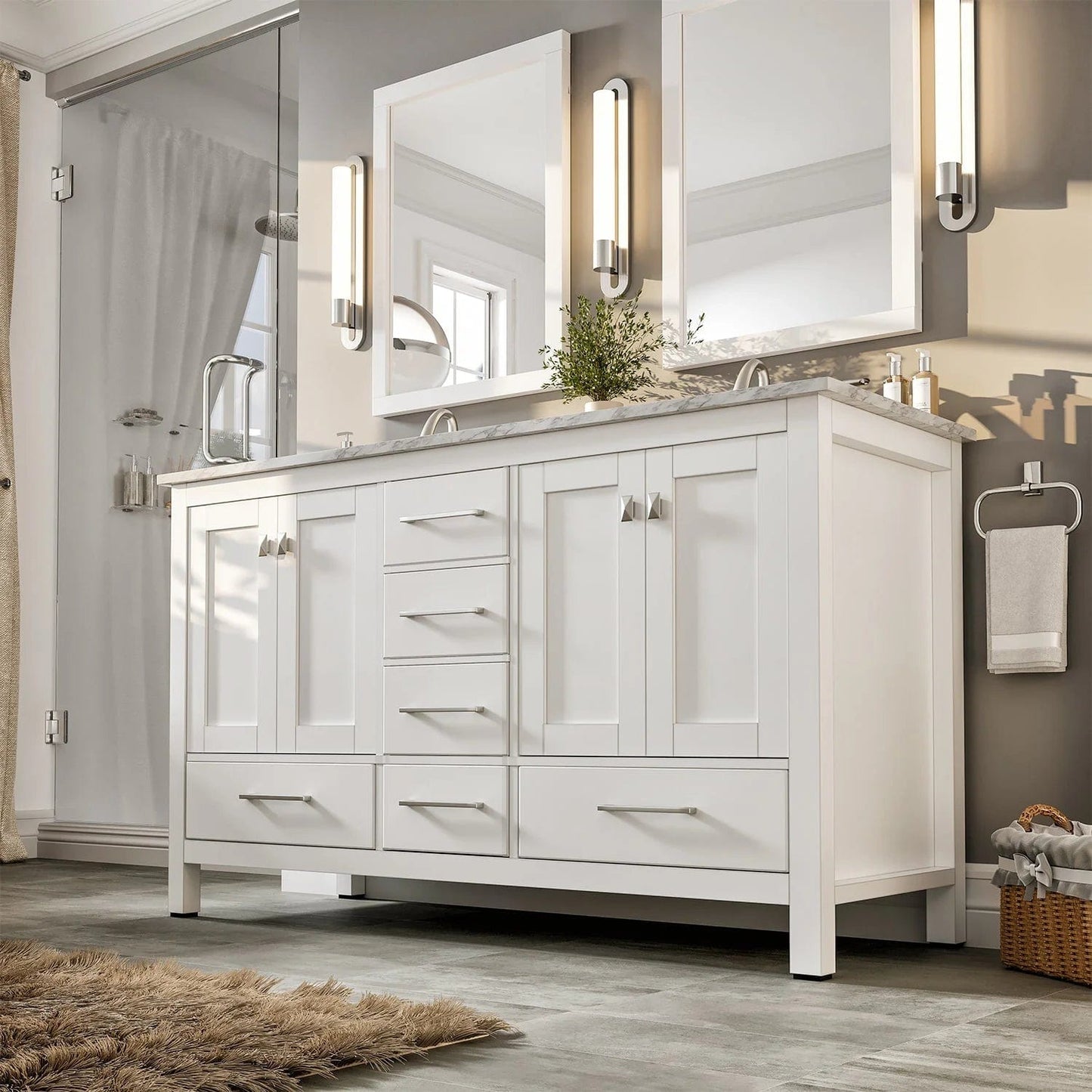 Eviva Aberdeen 72 inch Transitional Double Sink Bathroom Vanity