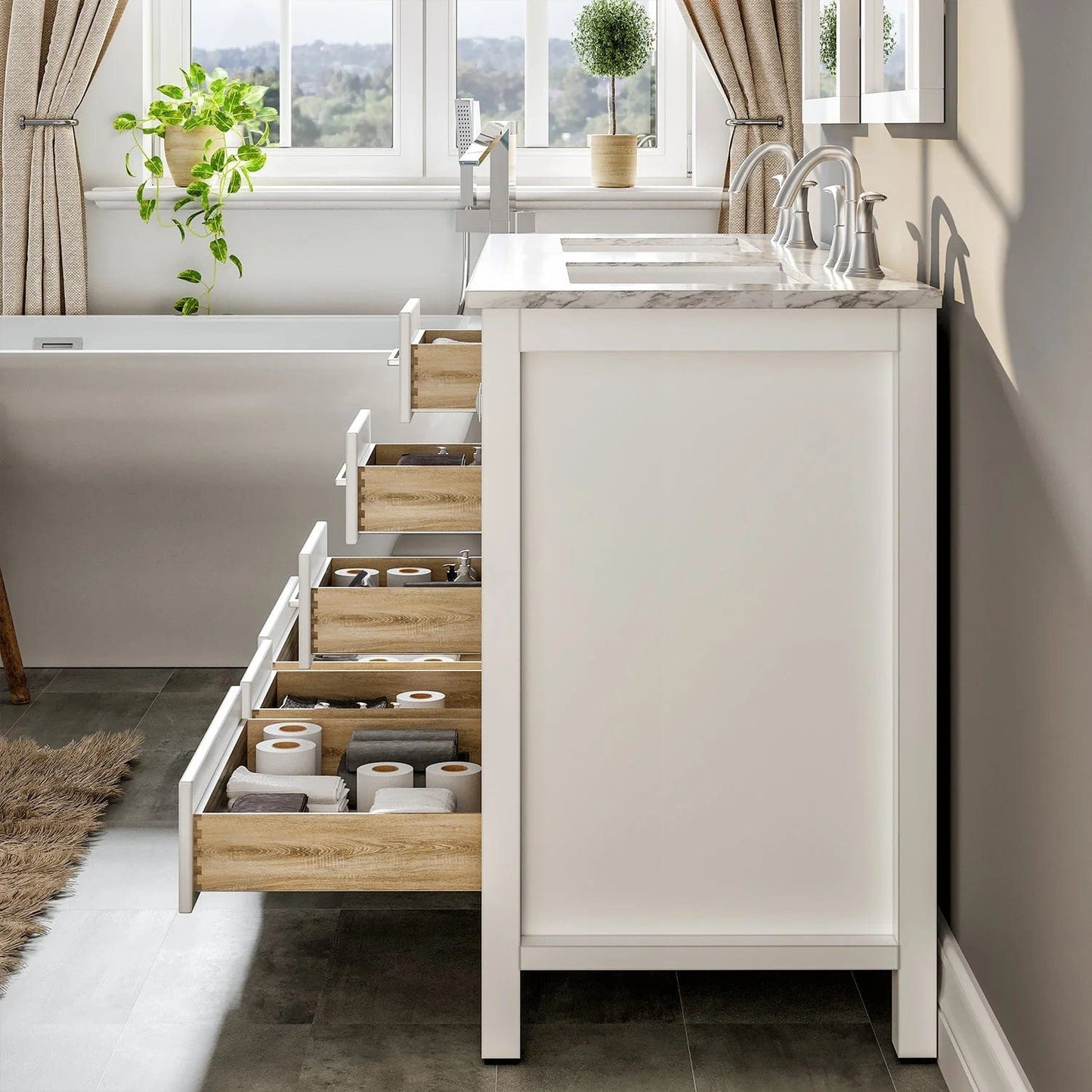 Eviva Aberdeen 72 inch Transitional Double Sink Bathroom Vanity