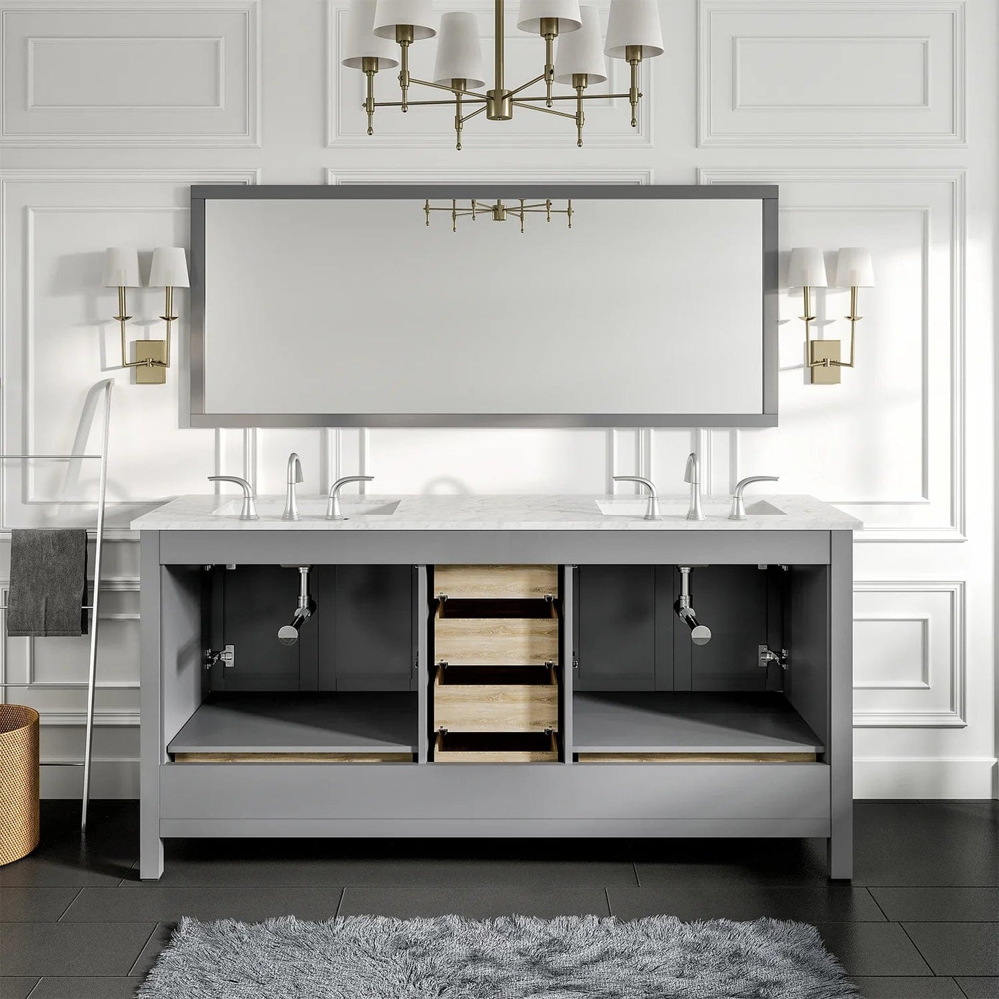 Eviva Aberdeen 78 inch Transitional Double Sink Bathroom Vanity