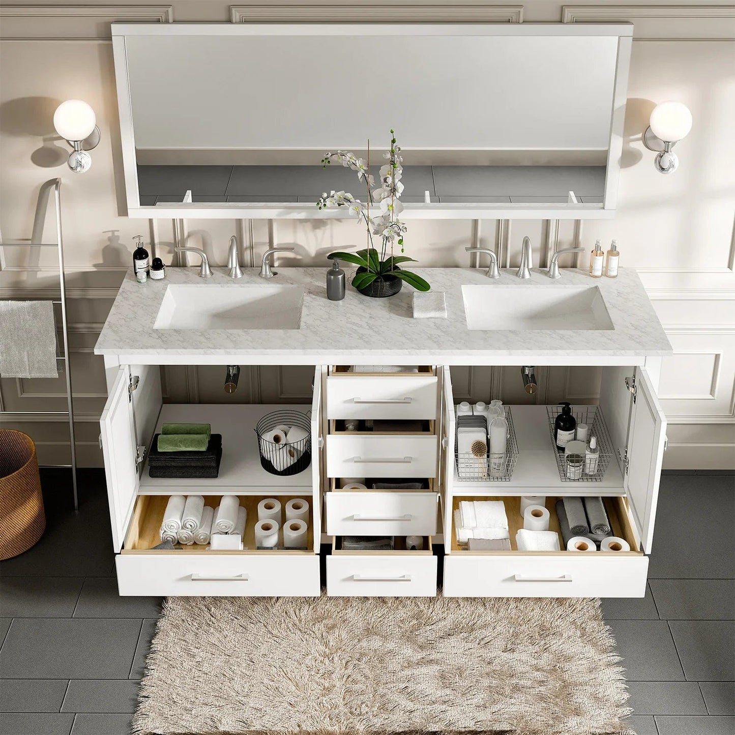 Eviva Aberdeen 78 inch Transitional Double Sink Bathroom Vanity