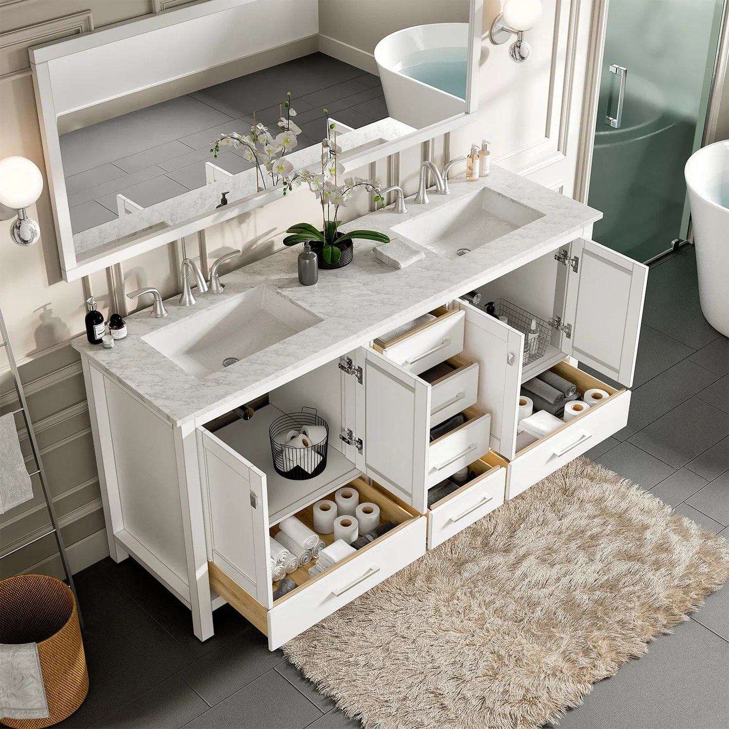 Eviva Aberdeen 78 inch Transitional Double Sink Bathroom Vanity