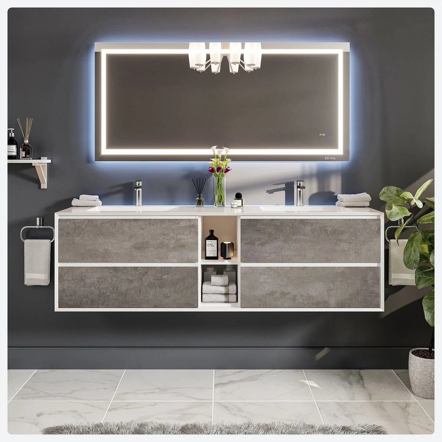 Eviva Vienna 75 inch Wall Mount Bathroom Vanity