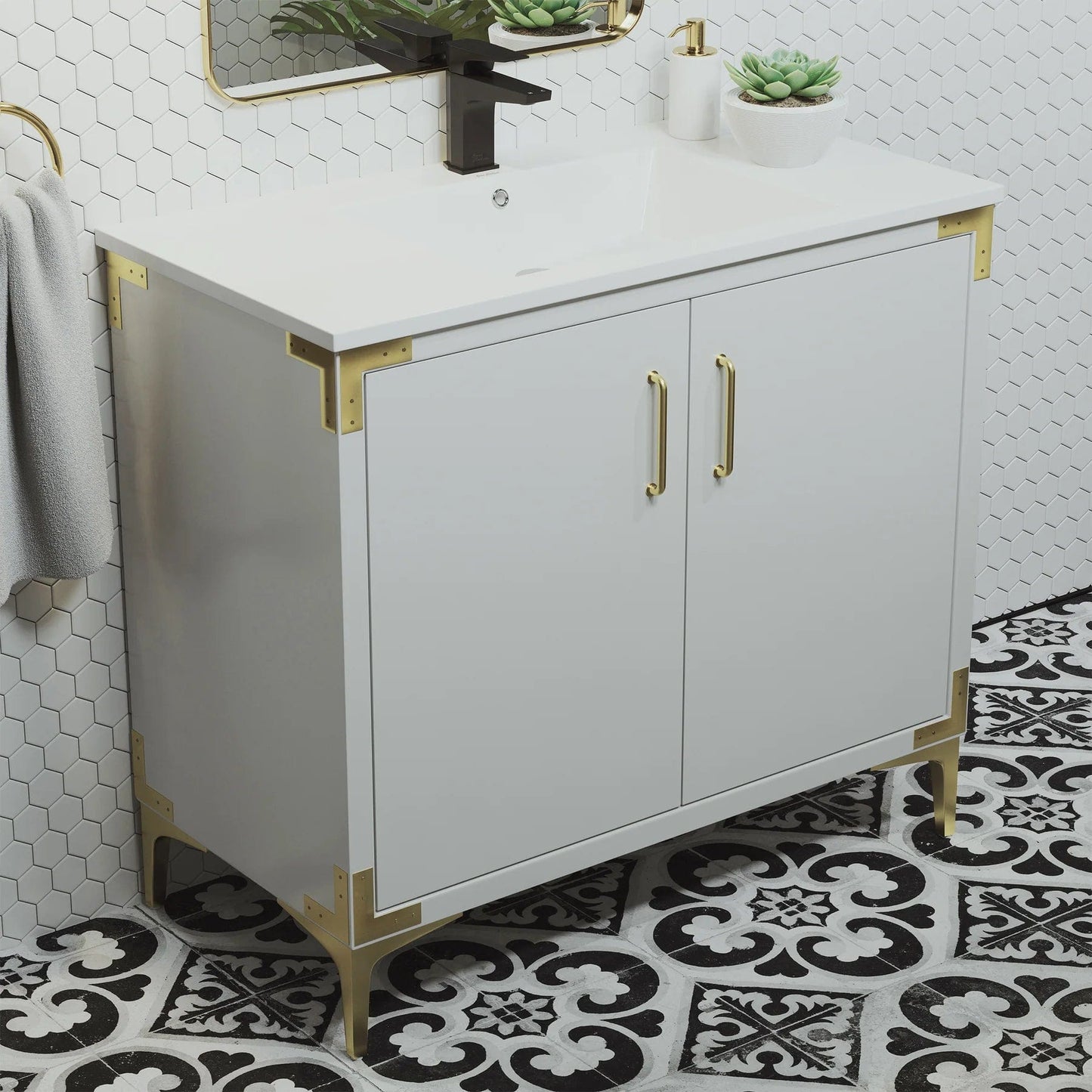 Swiss Madison Voltaire 36" Single, Bathroom Vanity in White with Gold Hardware