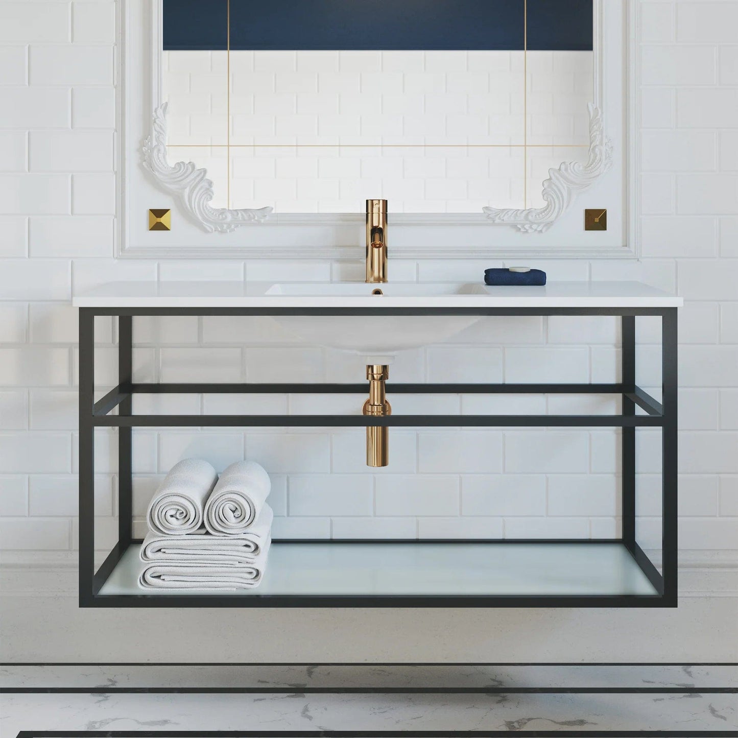 Swiss Madison Pierre 48 Single, Open Shelf, Metal Frame Bathroom Vanity