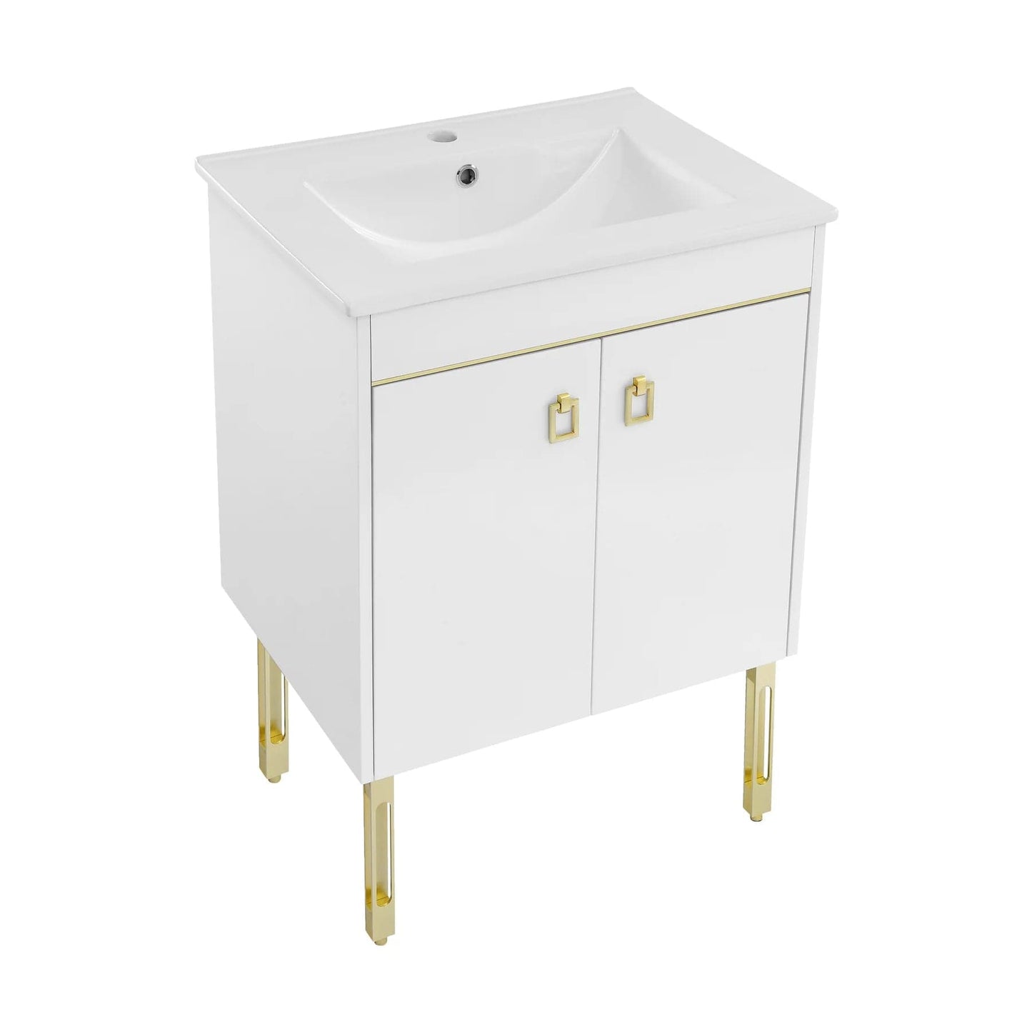Swiss Madison Lumiere 24" Freestanding, Bathroom Vanity in Glossy White and Gold SM-BV710WG