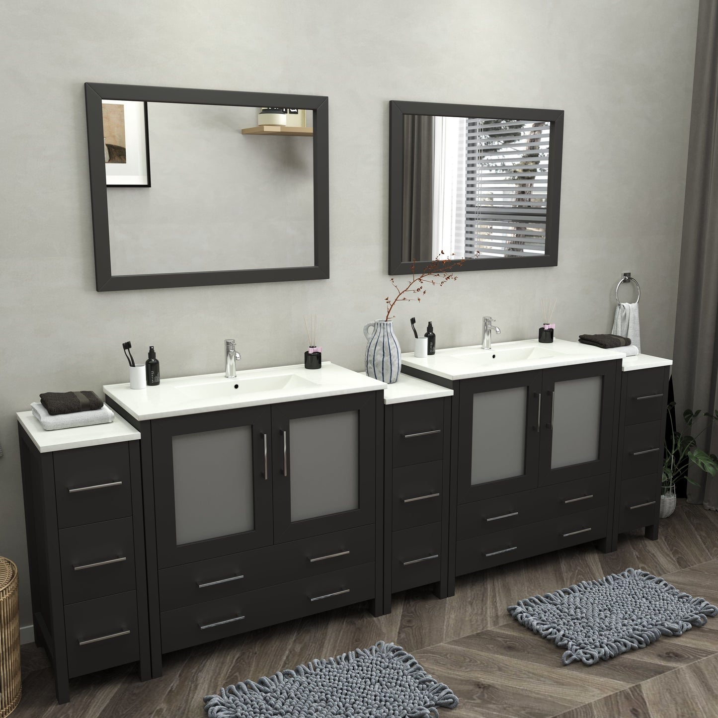 Vanity Art Brescia 108" Double Sink Modern Bathroom Vanity Set