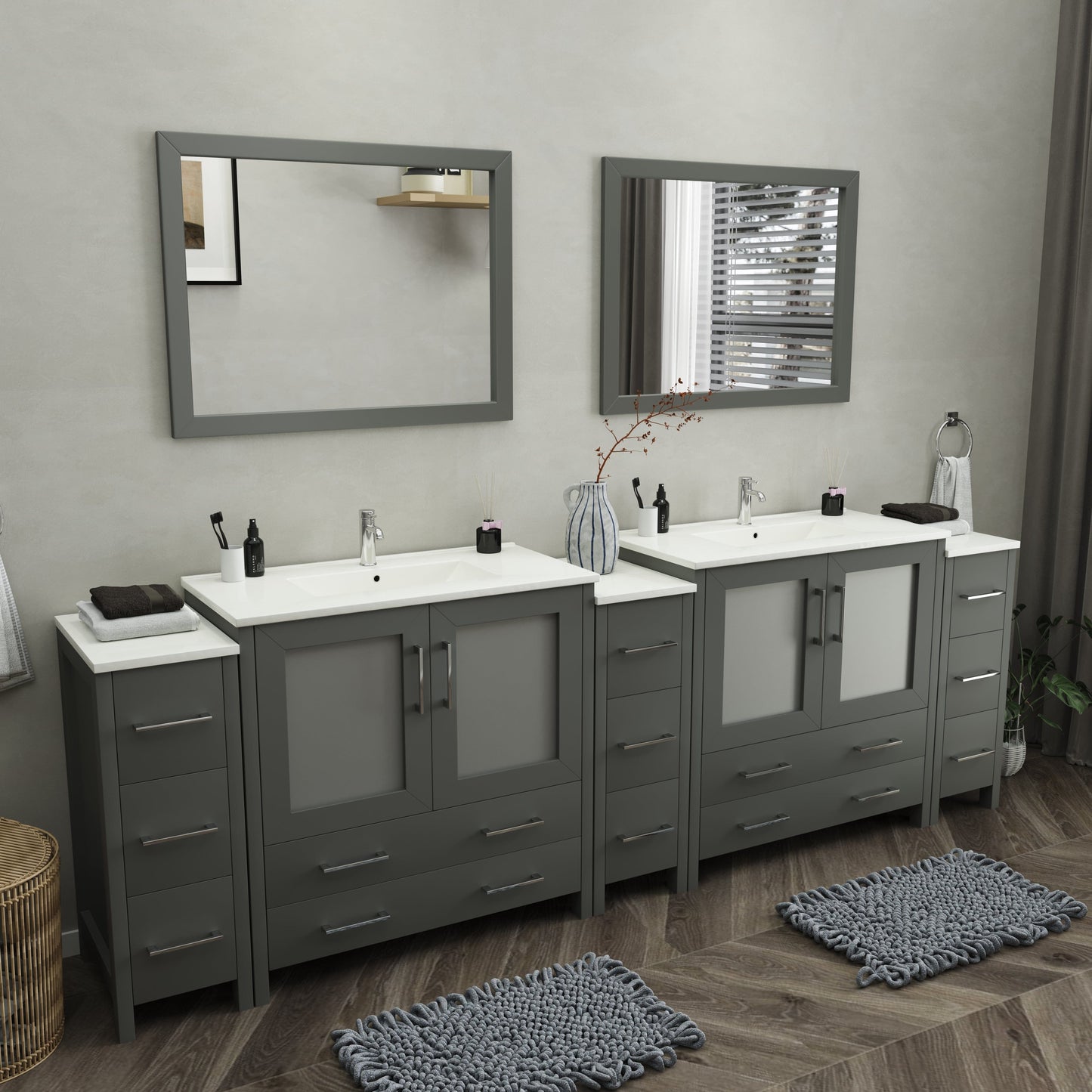Vanity Art Brescia 108" Double Sink Modern Bathroom Vanity Set