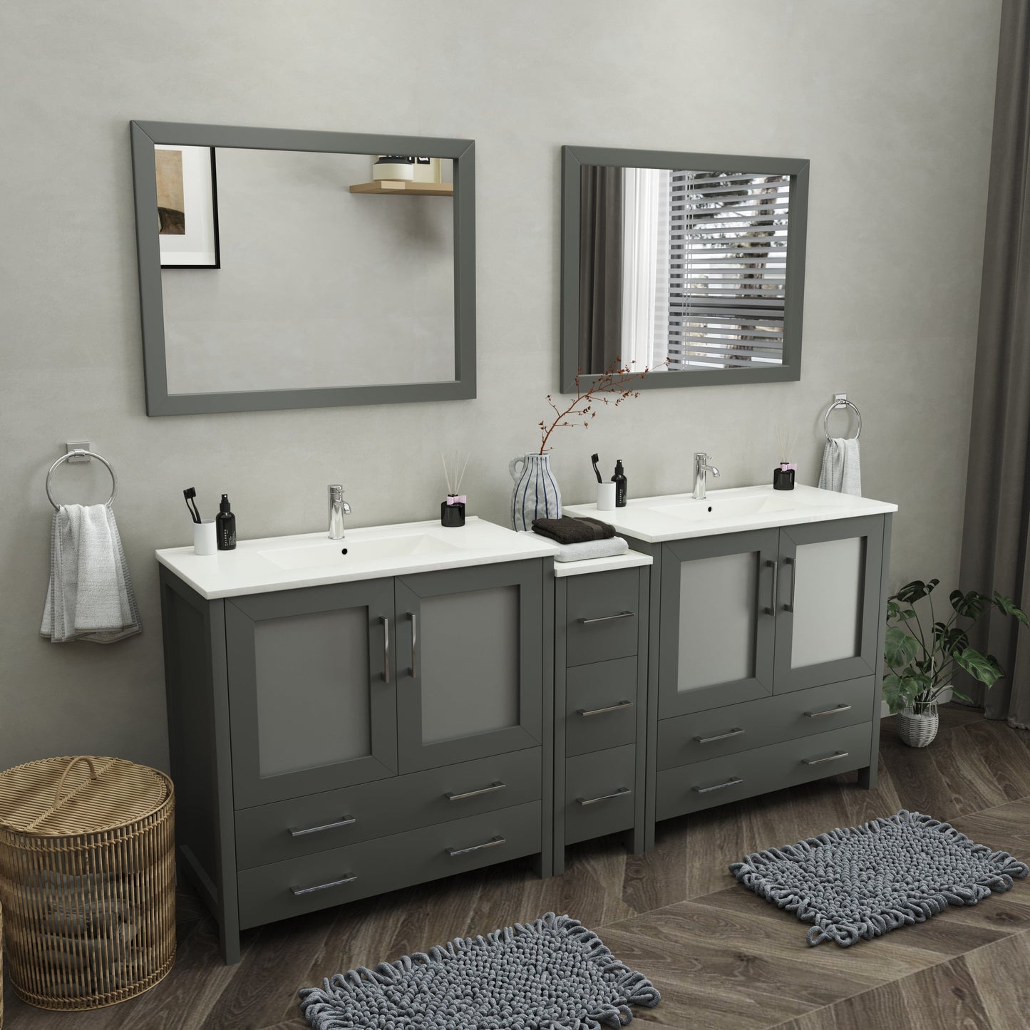 Vanity Art Brescia 84"Double Sink Modern Bathroom Vanity Set