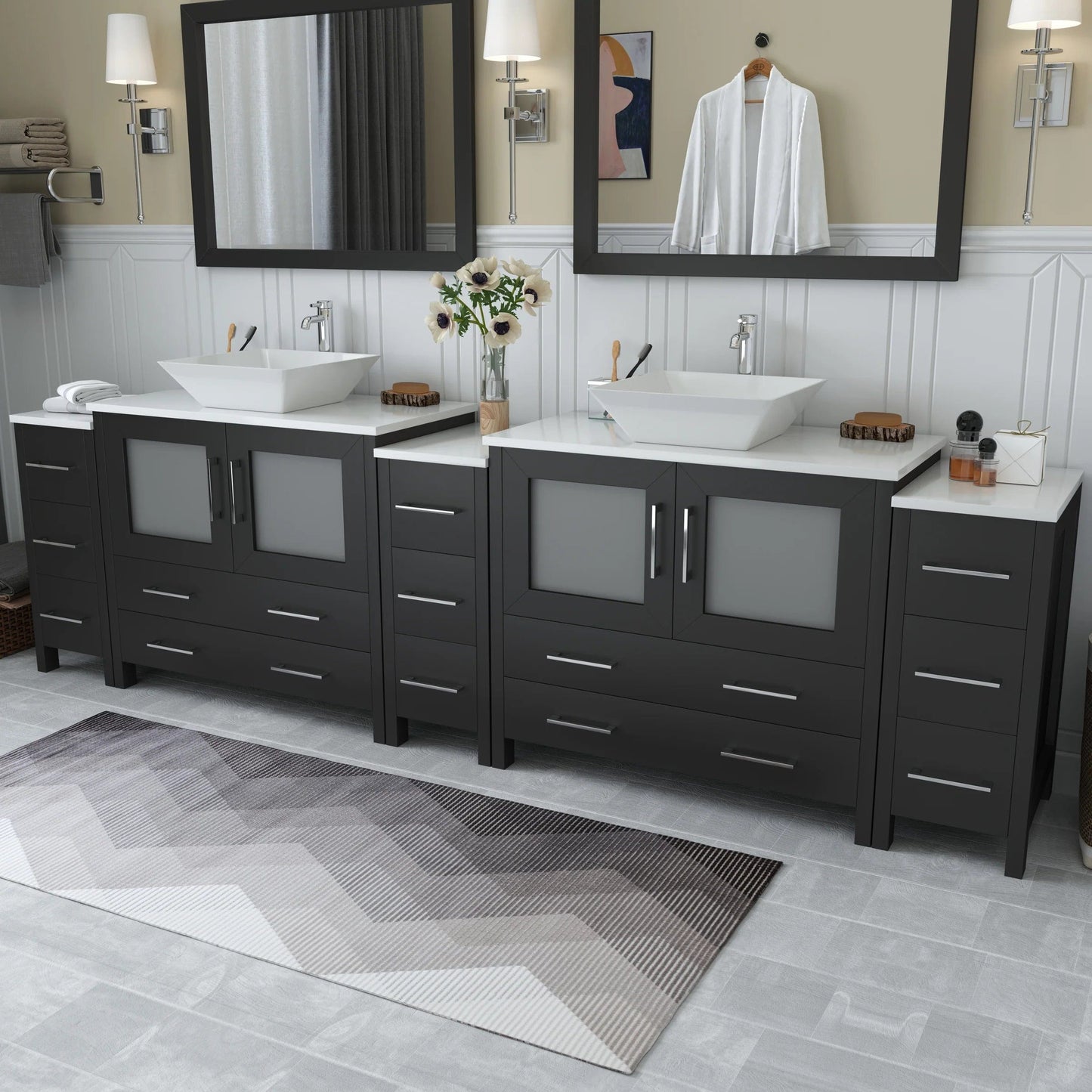 Vanity Art Ravenna 108" Double Sink Bathroom Vanity Combo Set