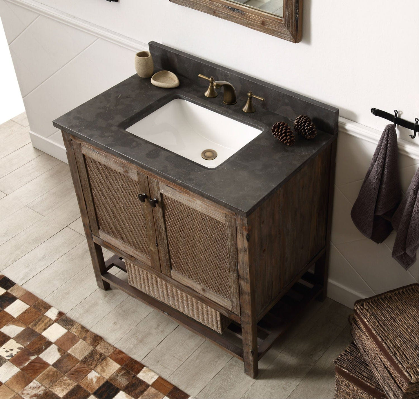 Legion Furniture 36" Solid Wood Sink Vanity With Moon Stone Top-No Faucet WH5136-BR