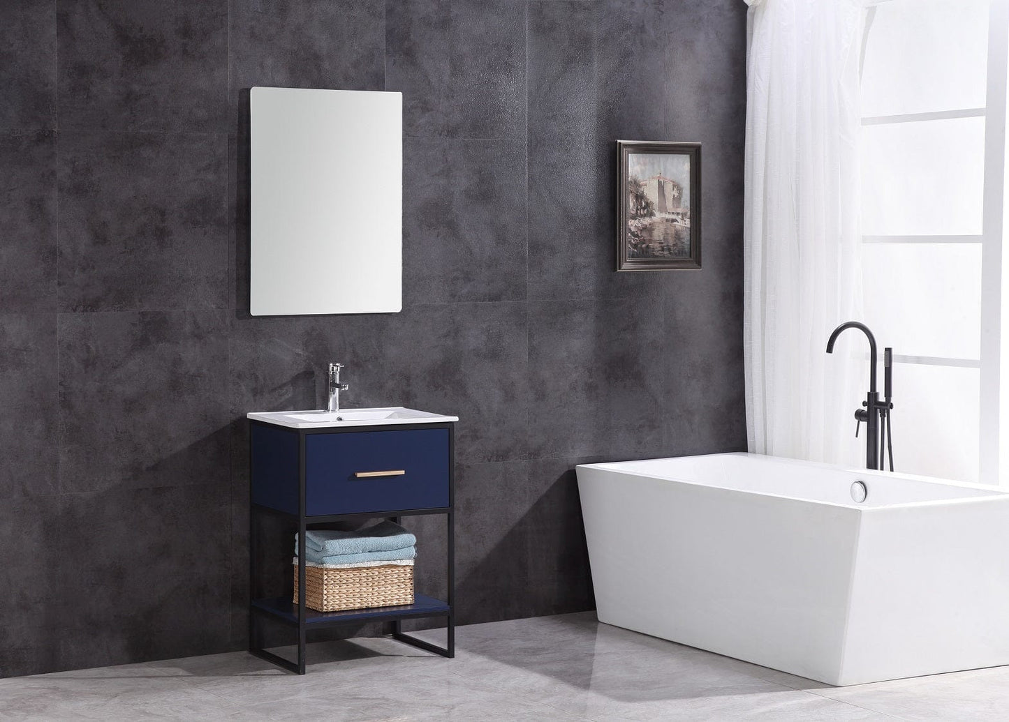 Legion Furniture 24" Blue Finish Sink Vanity With Black Metal Frame-Pvc WH7024-BL-PVC