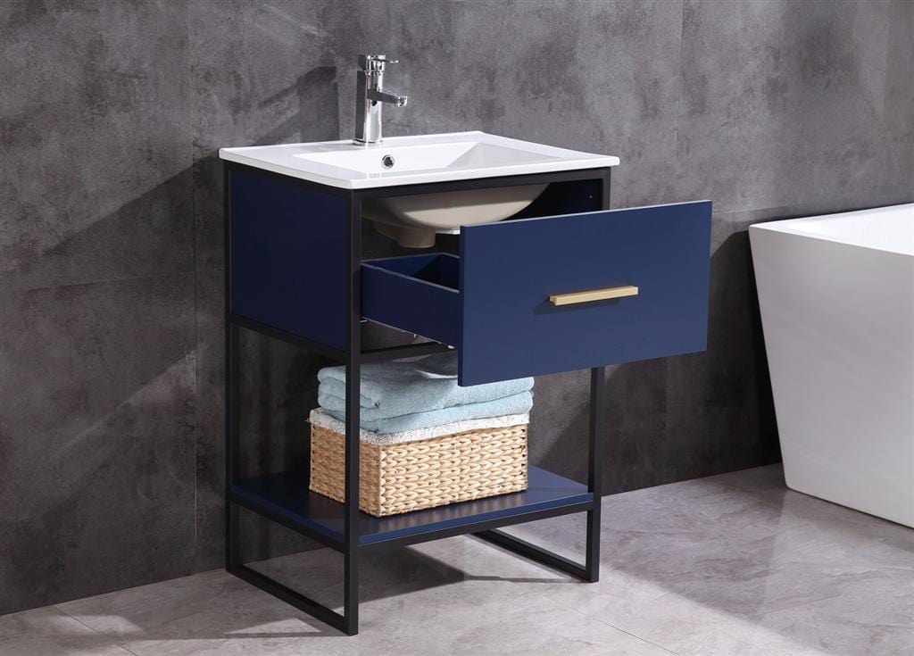 Legion Furniture 24" Blue Finish Sink Vanity With Black Metal Frame-Pvc WH7024-BL-PVC