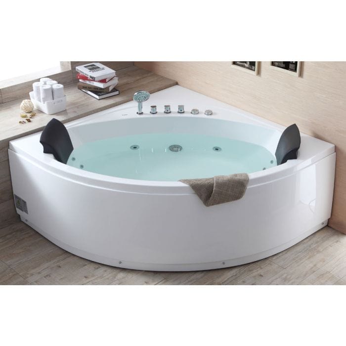 EAGO AM200 5' Rounded Modern Double Seat Corner Whirlpool Bath Tub with Fixtures