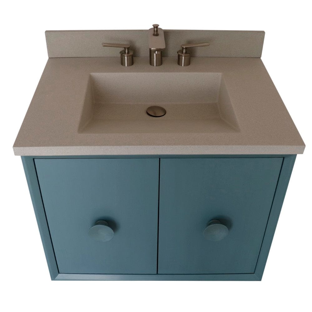 Bellaterra 31" Single Vanity in Aqua Blue Finish with Concrete Top and Rectangle Sink