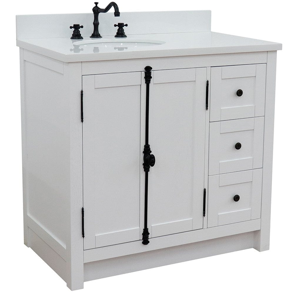 Bellaterra 37" Single vanity in Glacier Ash Finish - Left doors/Left Sink 400100-37L-GA