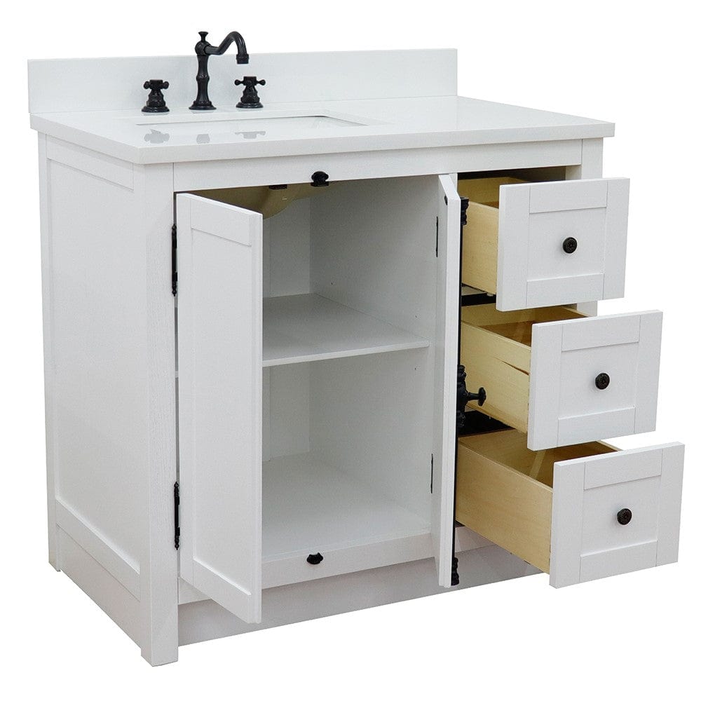 Bellaterra 37" Single vanity in Glacier Ash Finish - Left doors/Left Sink 400100-37L-GA